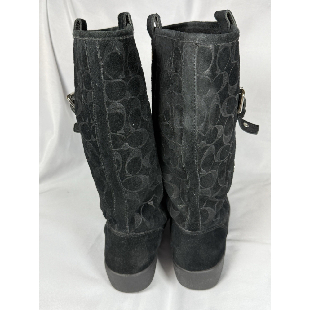 Coach Black Suede Tullip F2020/G12 Monogram Mid-Calf Boots Women Sz 11B Faux Fur - Picture 5 of 13